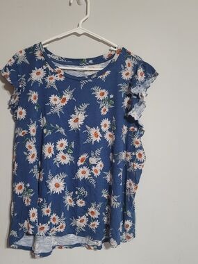 Maurices Blue Daisy Sleeveless Top Sz 2X Plus Cotton Stretchy Floral Cottagecore